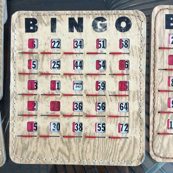 Bundle of 10 vintage Bingo cards faux wood board game cards boards 60s - Picture 8 of 13